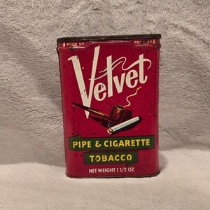 Vintage Velvet Pipe Cigarette Tobacco Tin Red Advertising‎ Collectible